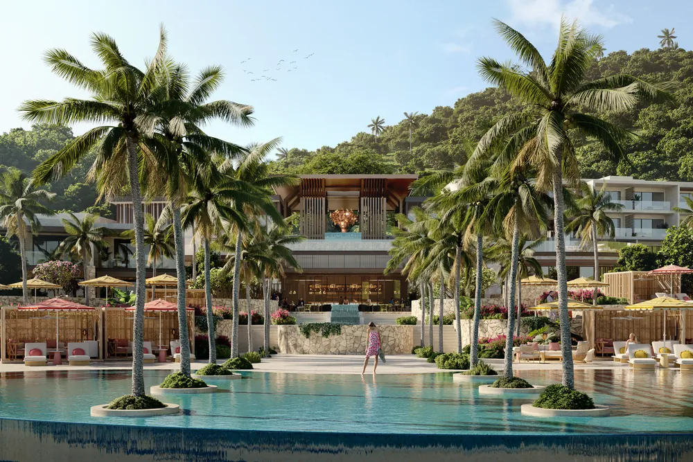 Pool and main building of The Setai St. Maarten at Indigo Bay