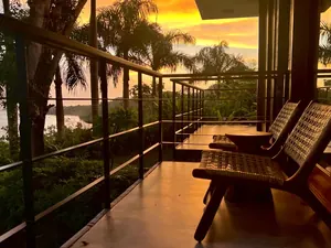 Villa terrace overlooking the sea at sunset in Samana, Dominican Republic