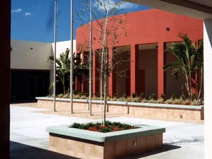 McDermott Hall and courtyard at St. Timothy Catholic Church, Miami